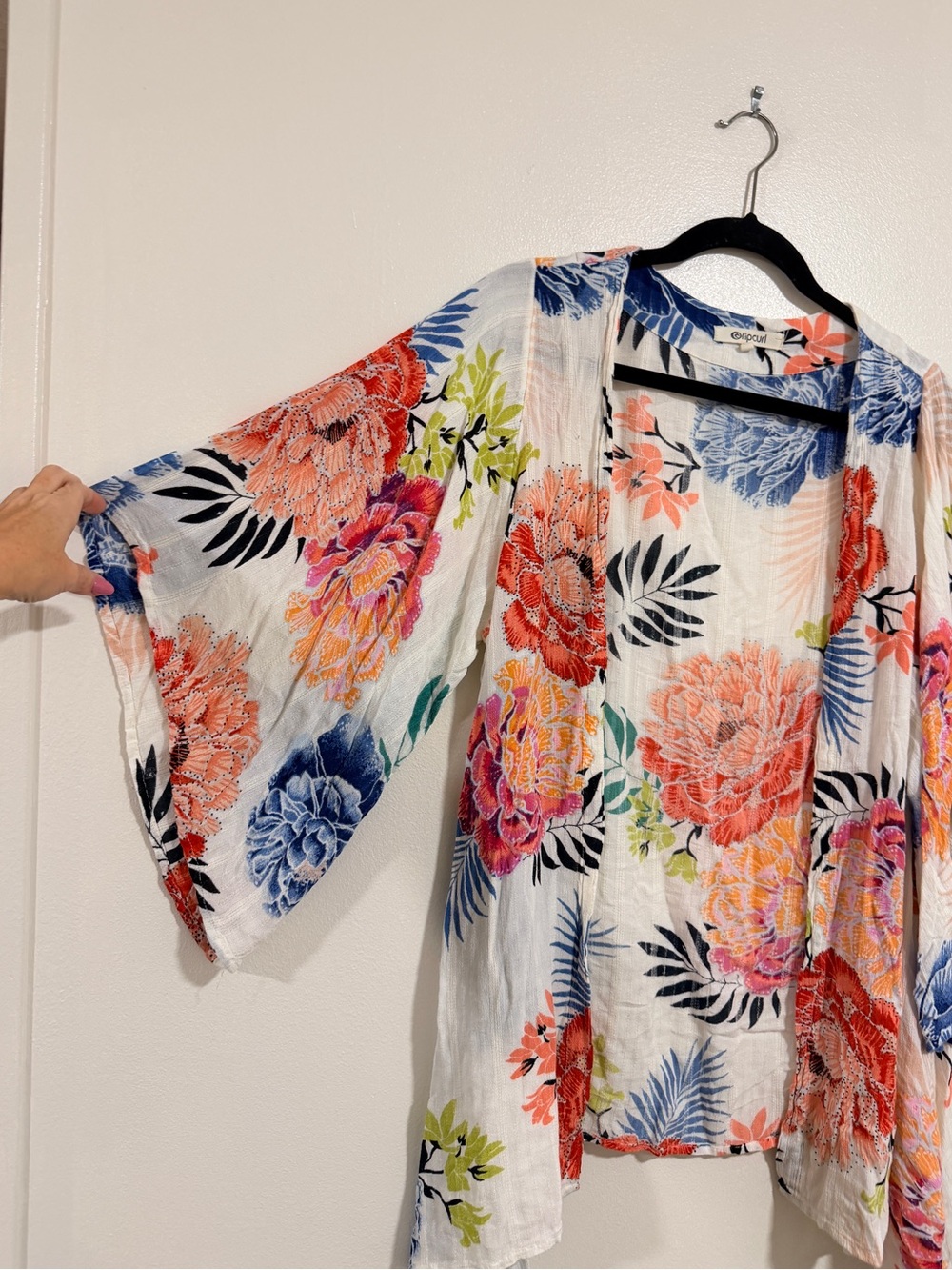 Rip Curl Floral Print Kimono Cardigan Bohemian Lightweight Beach Cover Up Size S